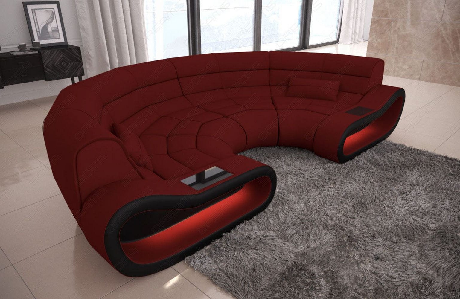 Bigsofa Concept Stoff Dunkelrot-Schwarz