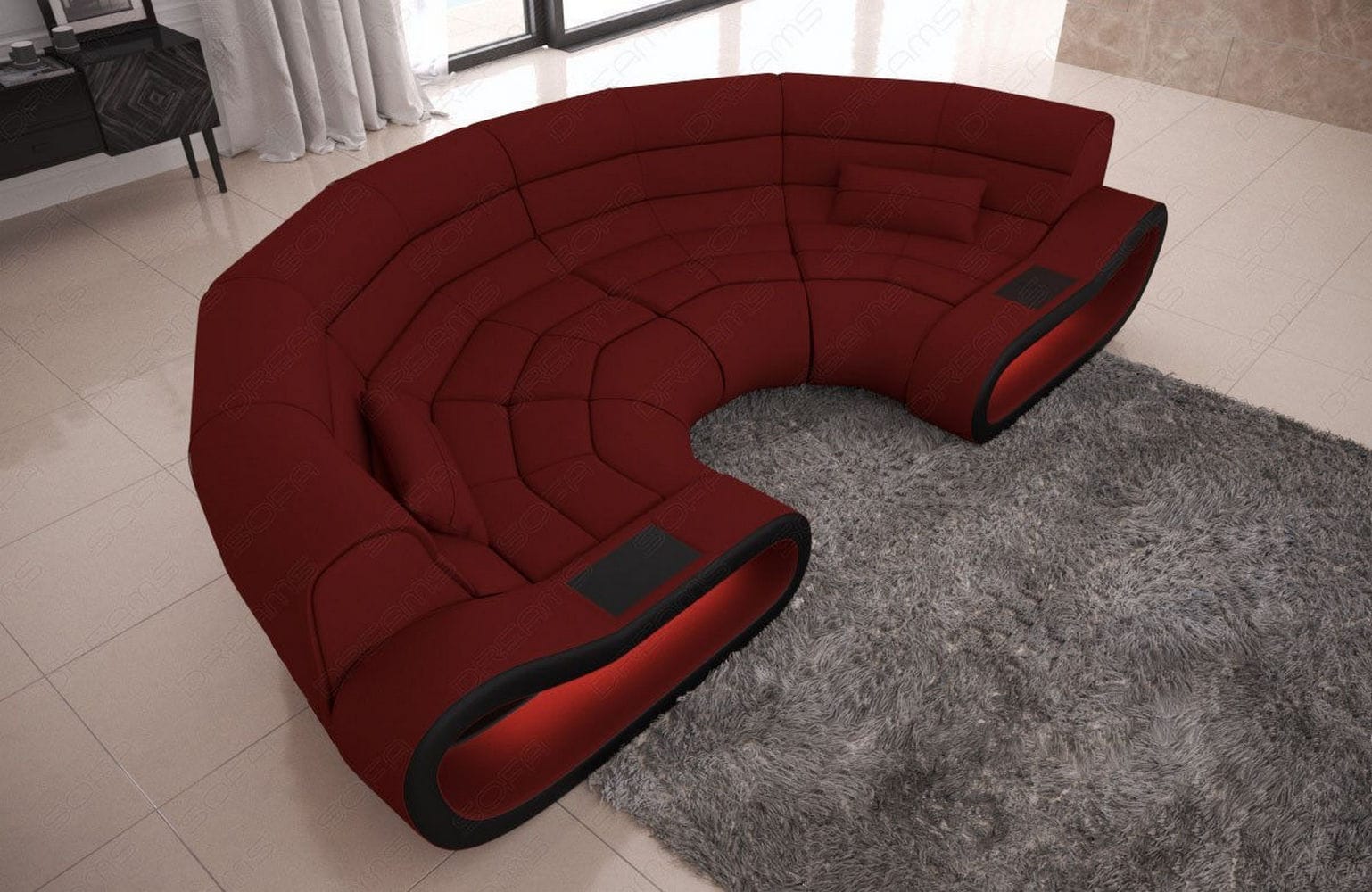 Bigsofa Concept Stoff Dunkelrot-Schwarz