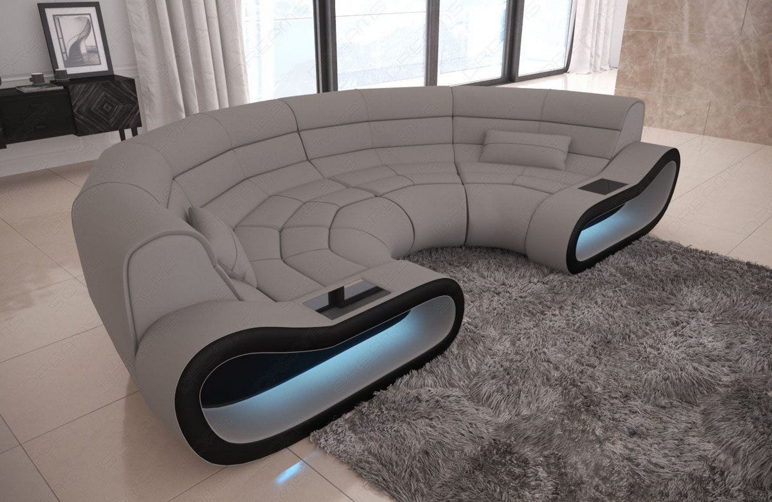 Bigsofa Concept Stoff Hellgrau-Schwarz