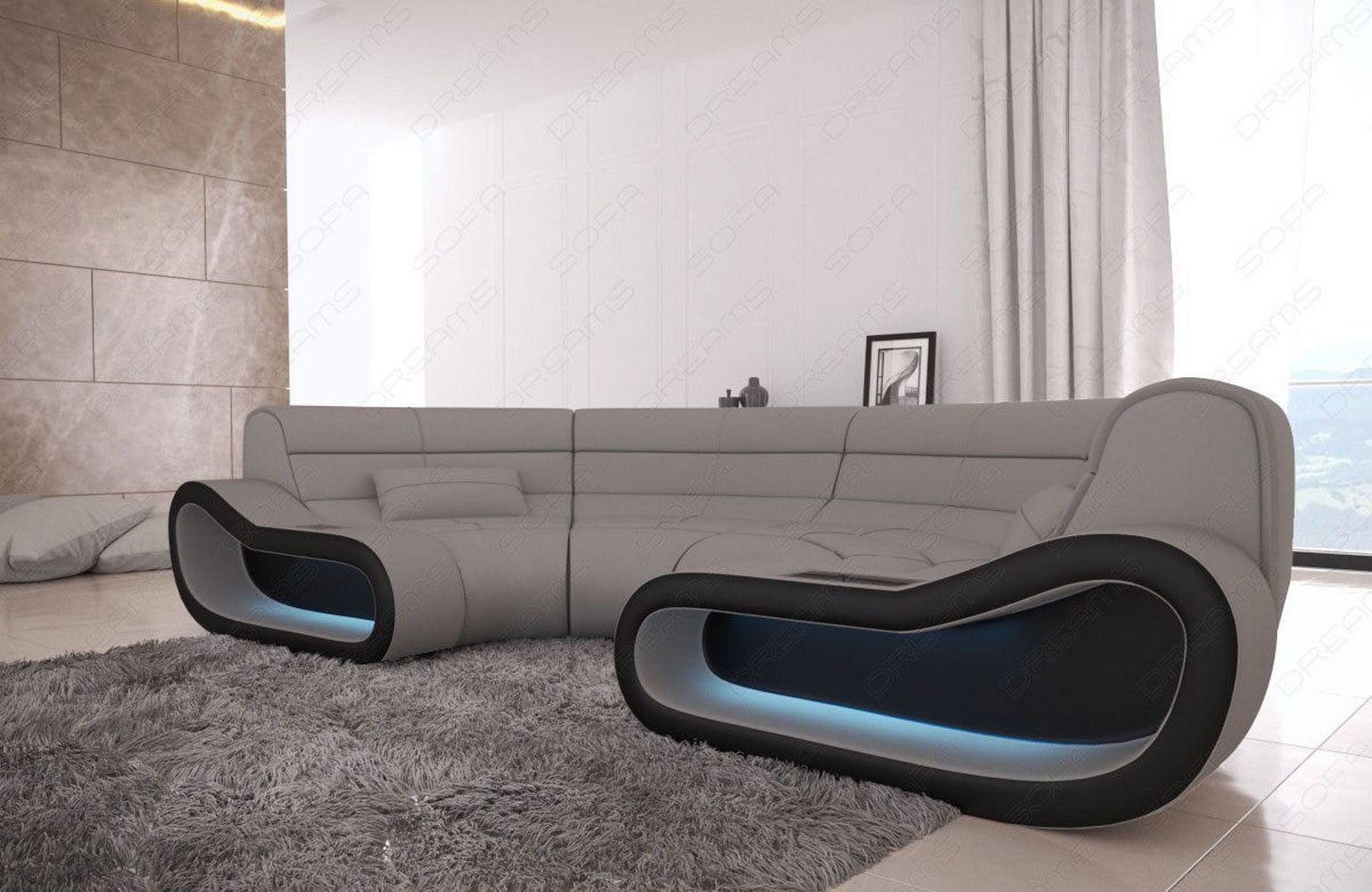 Bigsofa Concept Stoff Hellgrau-Schwarz