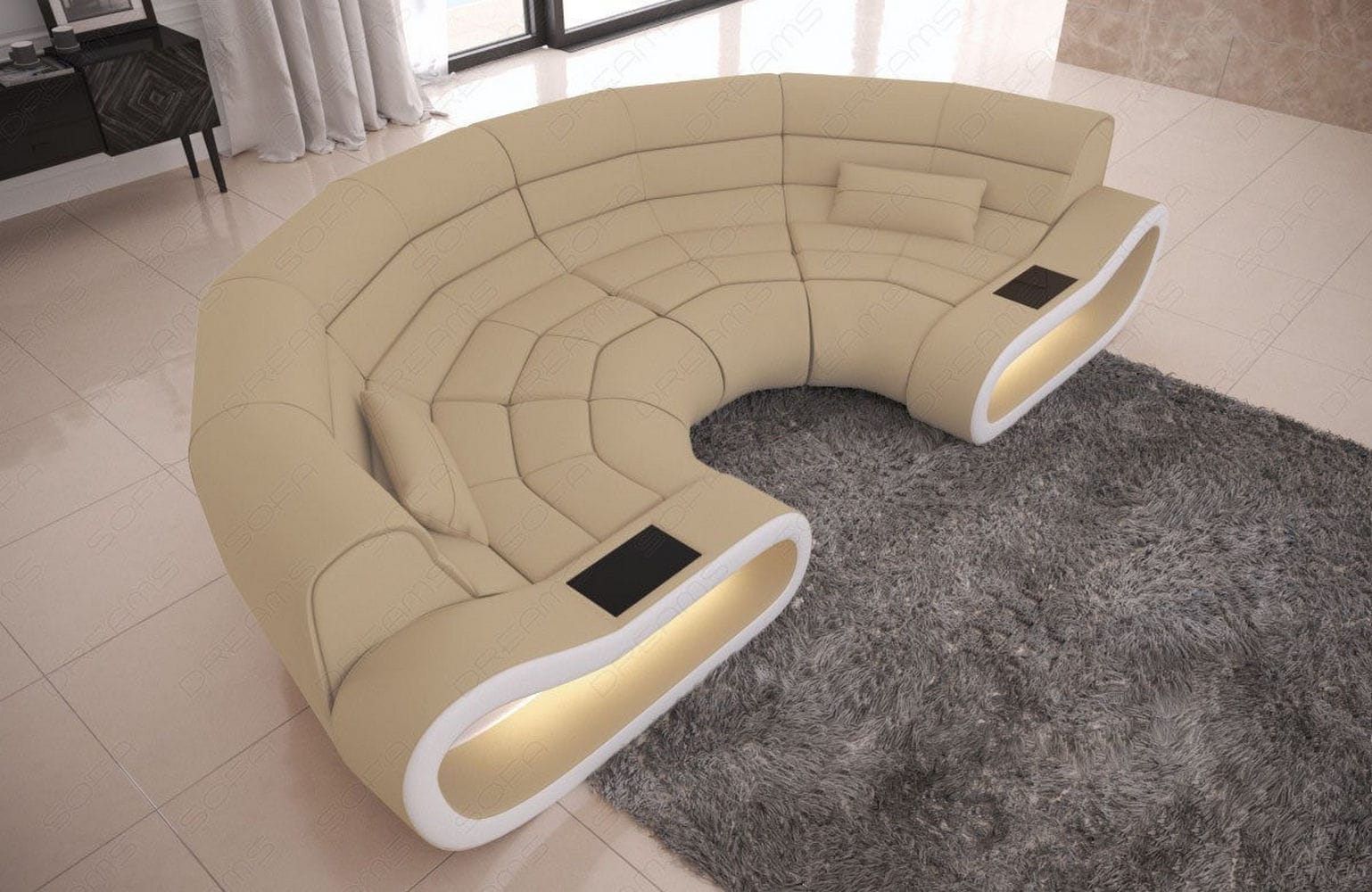 Stoff Bigsofa Concept U-Form Beige-Weiß