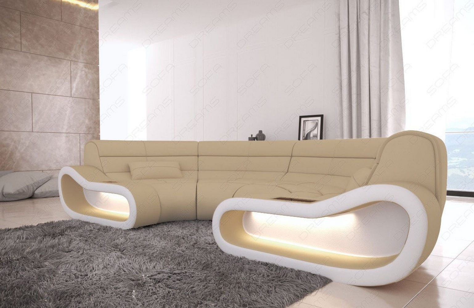 Stoff Bigsofa Concept U-Form Beige-Weiß