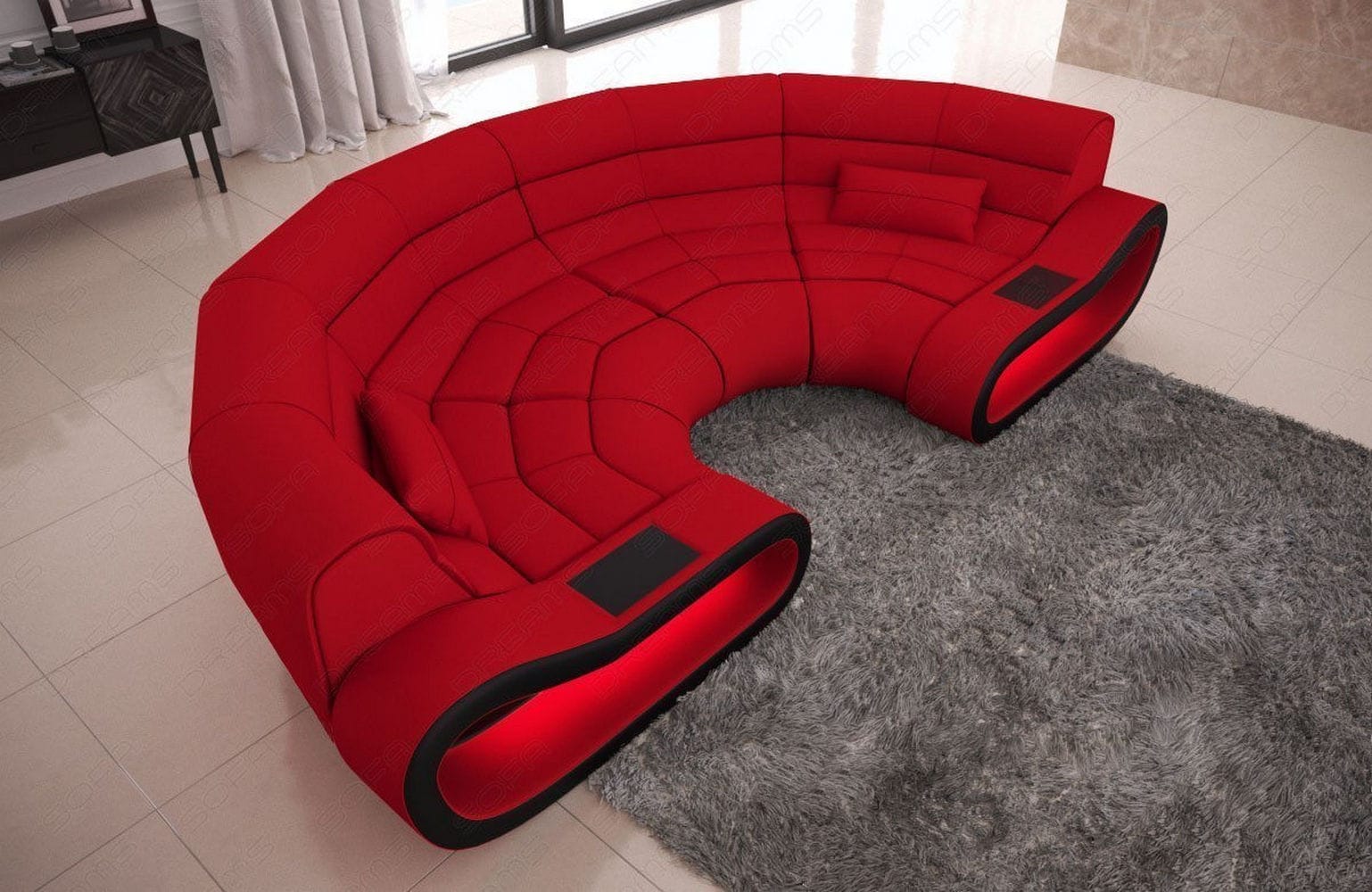 Bigsofa Concept Stoff Rot-Schwarz