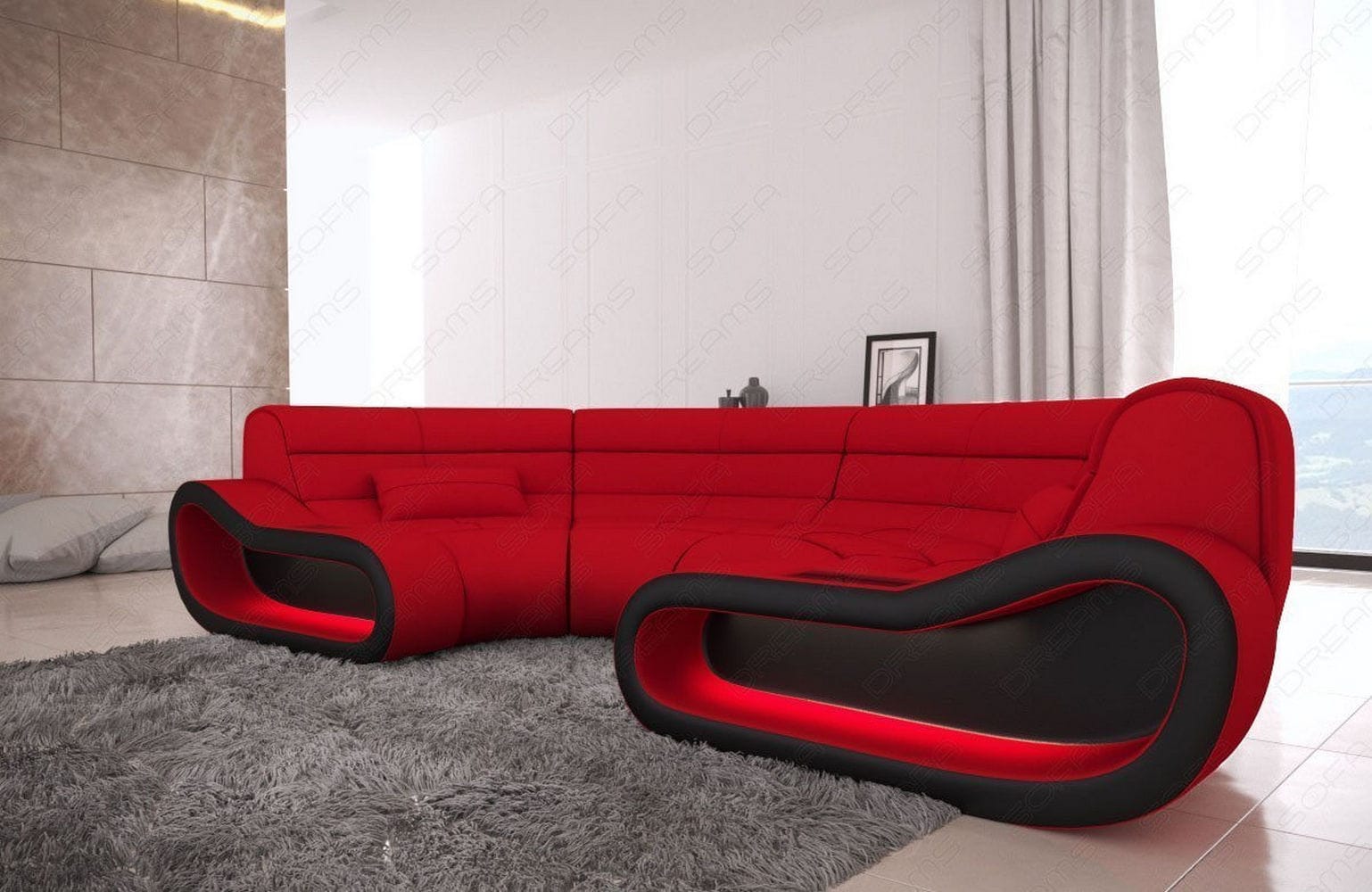 Bigsofa Concept Stoff Rot-Schwarz