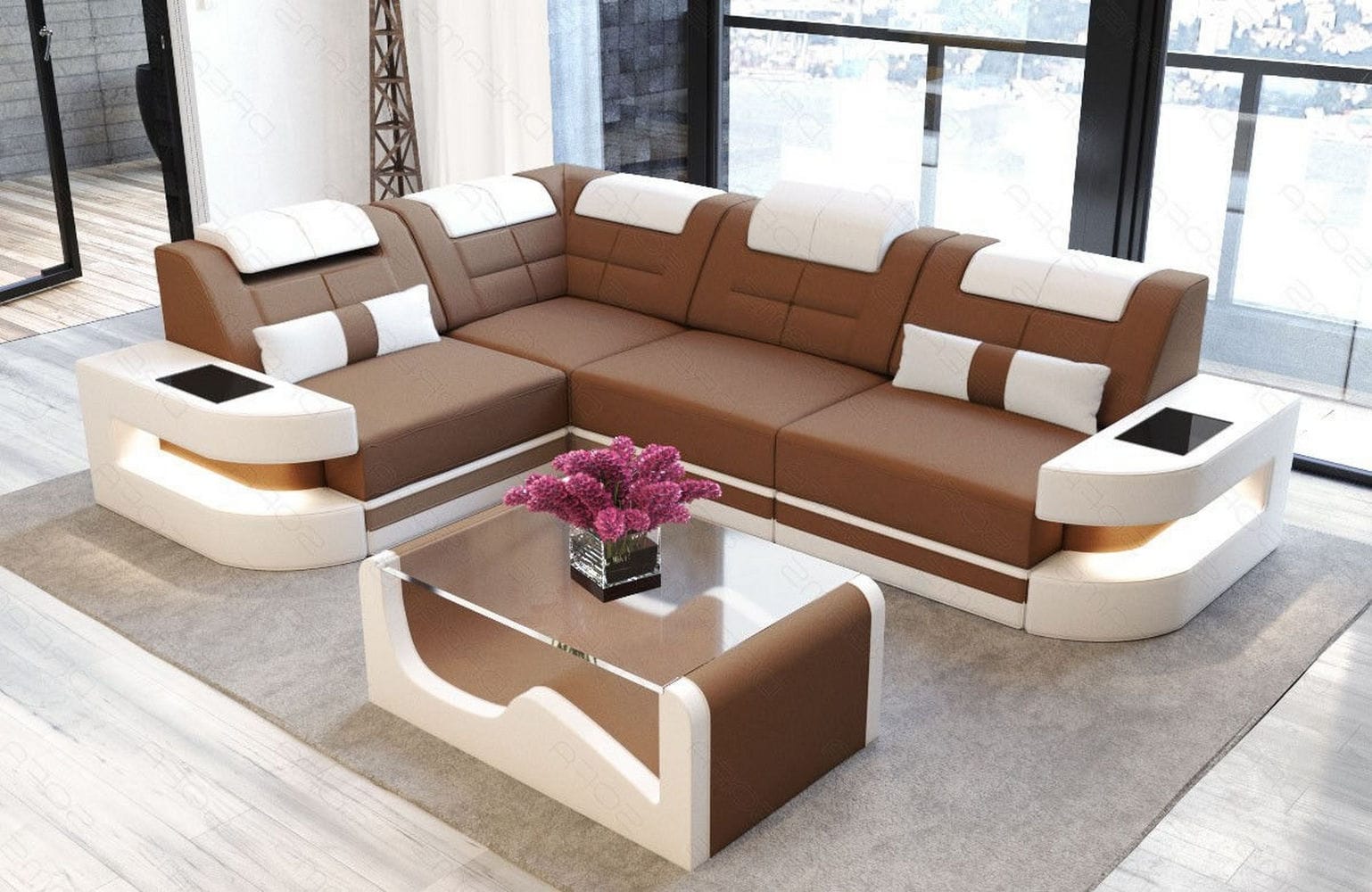 Polster Ecksofa Como L-Form - Modern & Bequem Hellbraun-Weiß