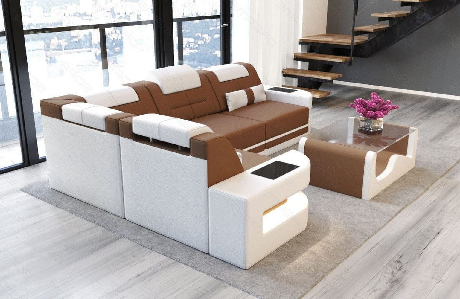Polster Ecksofa Como L-Form - Modern & Bequem Hellbraun-Weiß