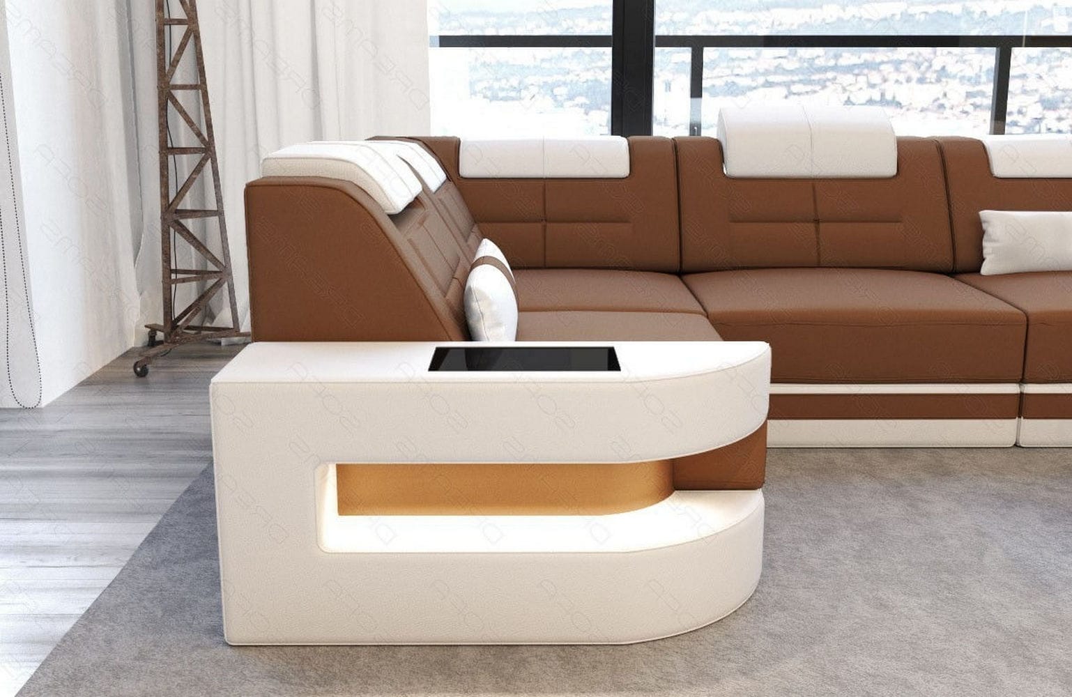 Polster Ecksofa Como L-Form - Modern & Bequem Hellbraun-Weiß