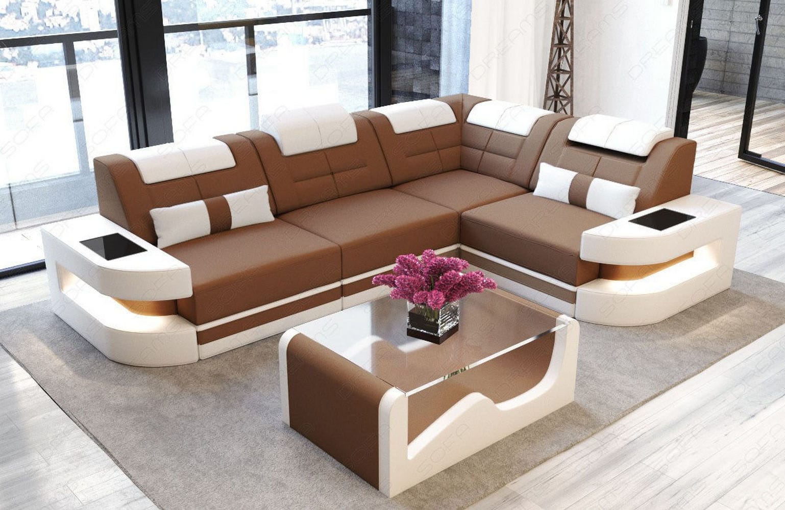 Polster Ecksofa Como L-Form - Modern & Bequem Hellbraun-Weiß