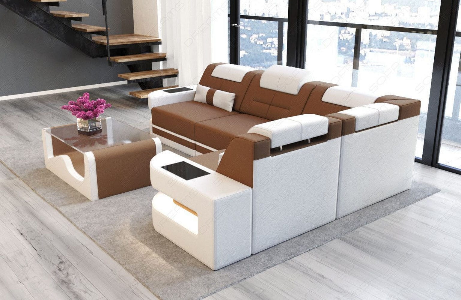 Polster Ecksofa Como L-Form - Modern & Bequem Hellbraun-Weiß