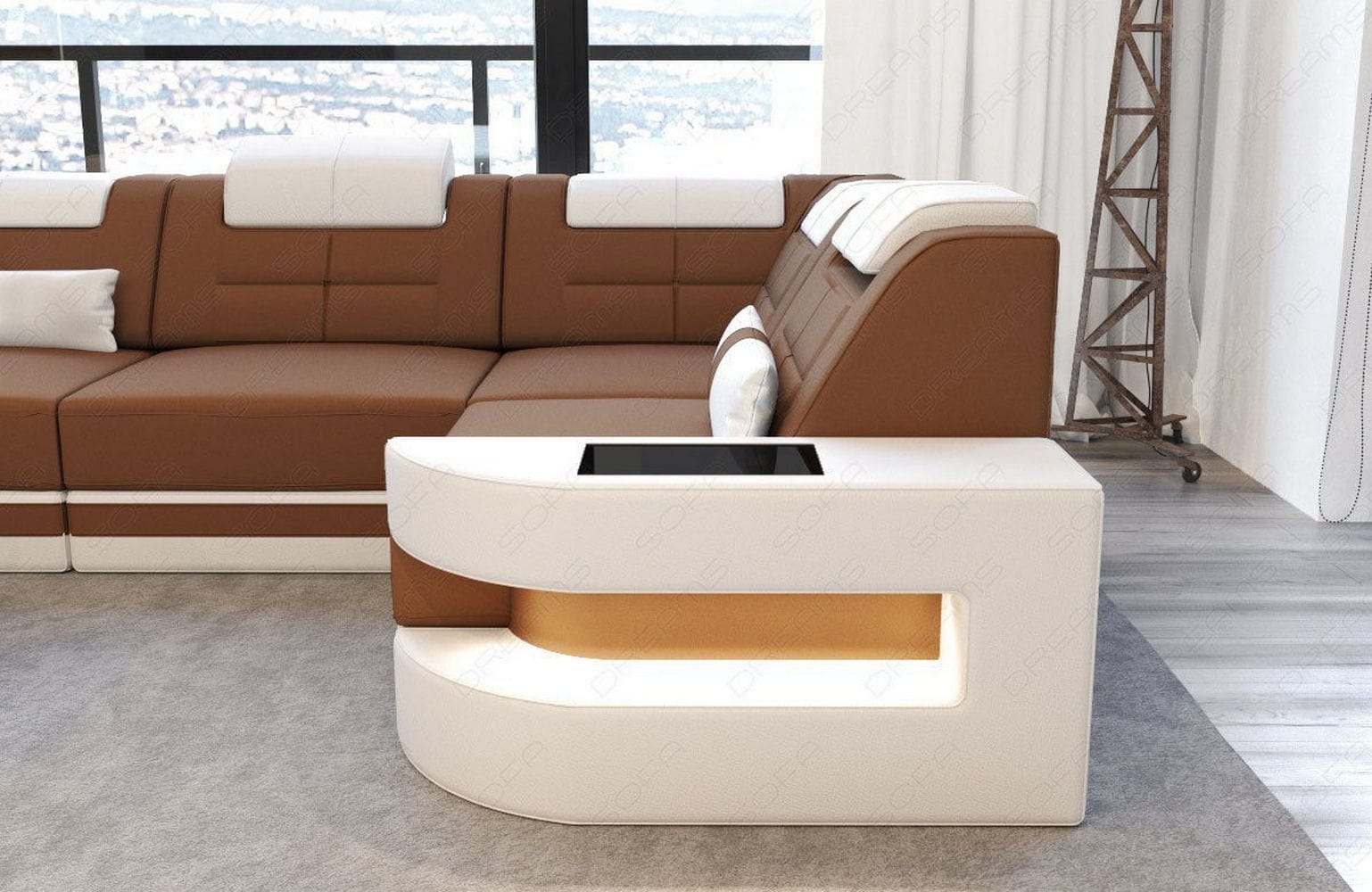 Polster Ecksofa Como L-Form - Modern & Bequem Hellbraun-Weiß