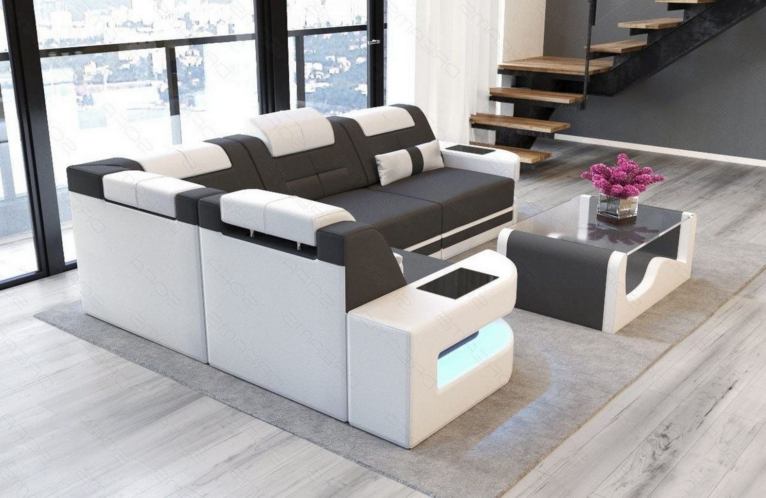 Polster Ecksofa Como L-Form - Modern & Bequem Dunkelgrau-Weiß