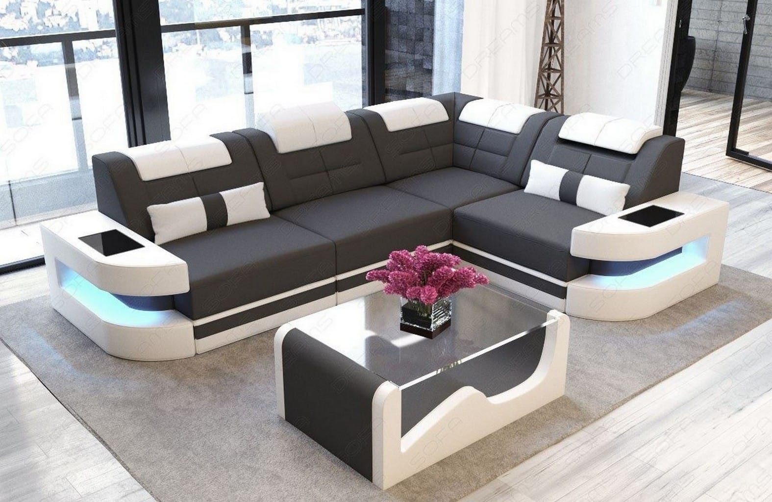 Polster Ecksofa Como L-Form - Modern & Bequem Dunkelgrau-Weiß