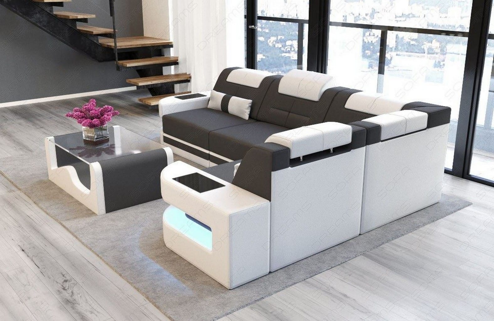 Polster Ecksofa Como L-Form - Modern & Bequem Dunkelgrau-Weiß