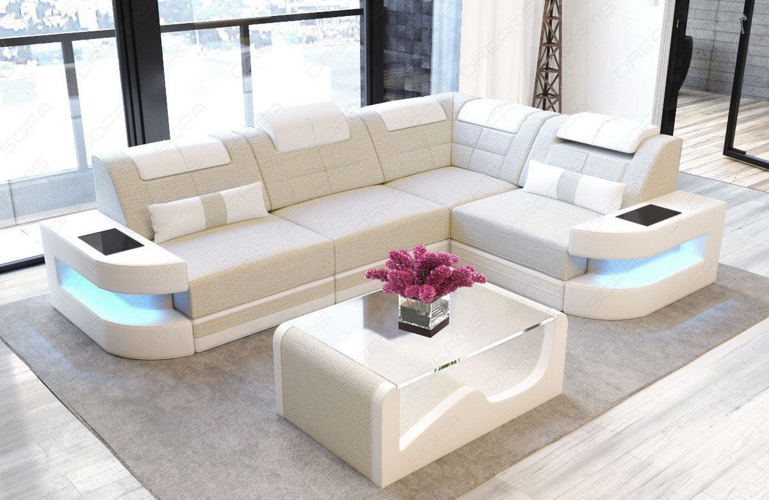 Polster Ecksofa Como L-Form - Modern & Bequem Elfenbein-Weiß