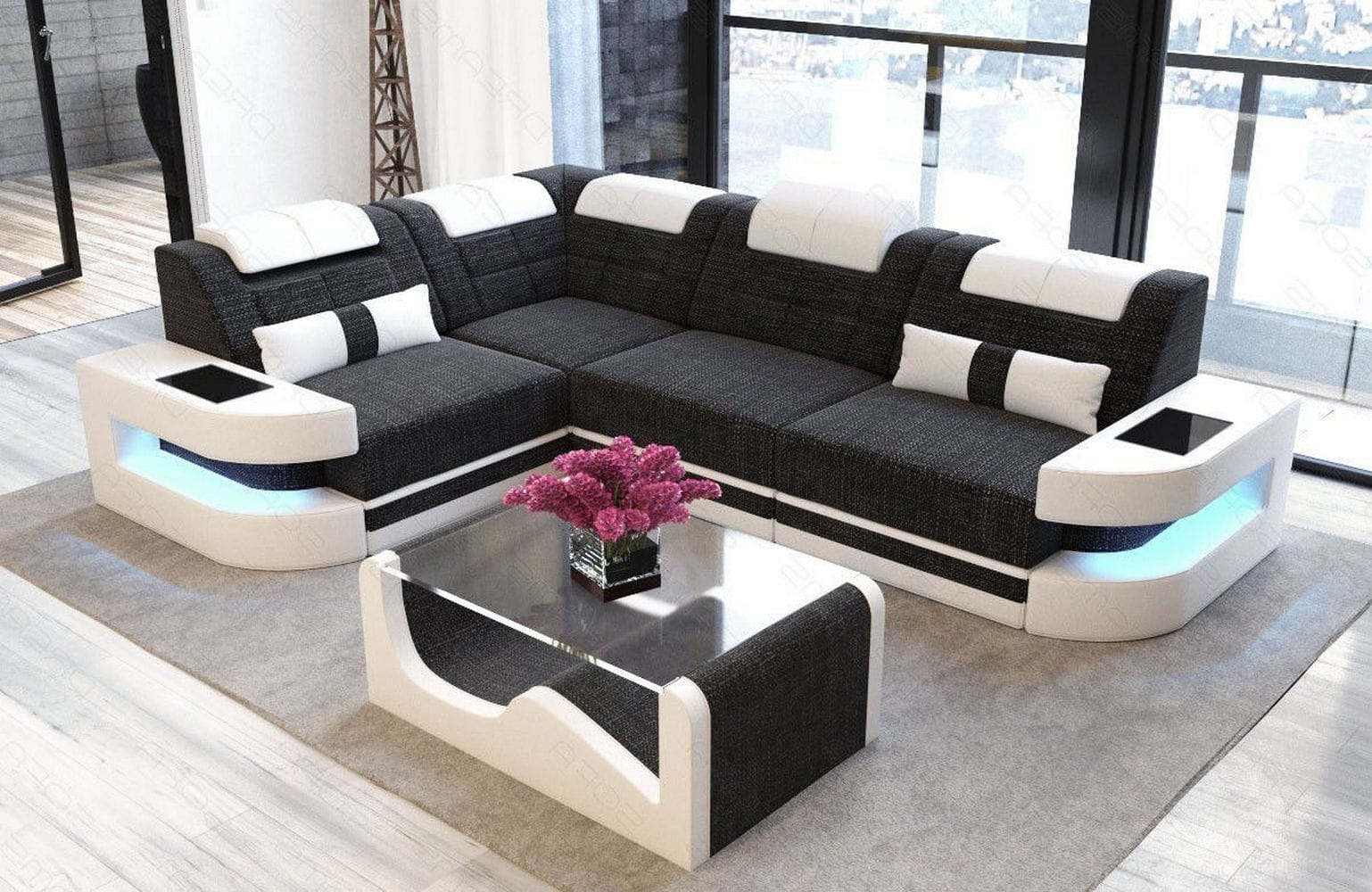 Polster Ecksofa Como L-Form - Modern & Bequem Schwarzgrau-Weiß