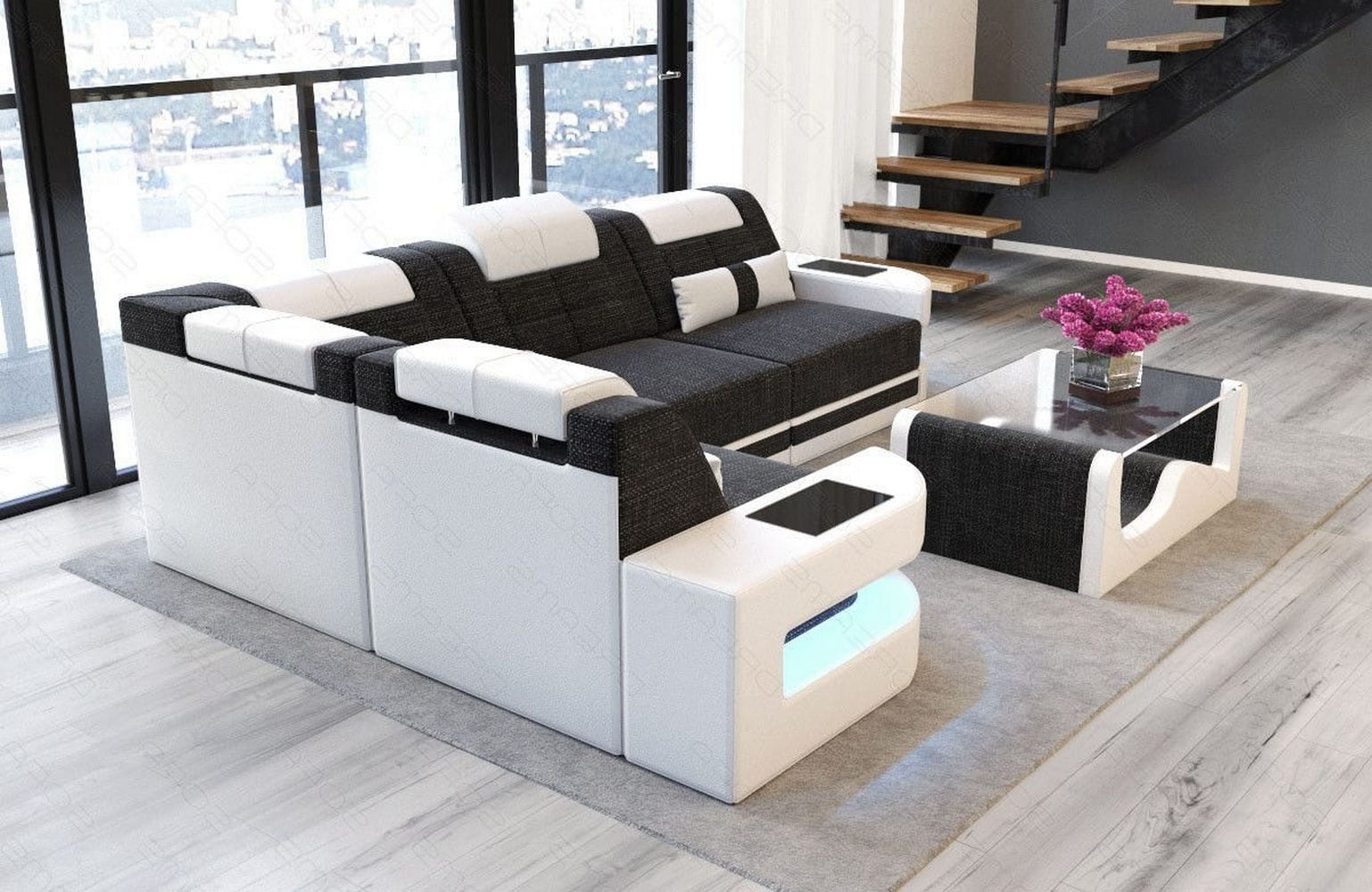 Polster Ecksofa Como L-Form - Modern & Bequem Schwarzgrau-Weiß