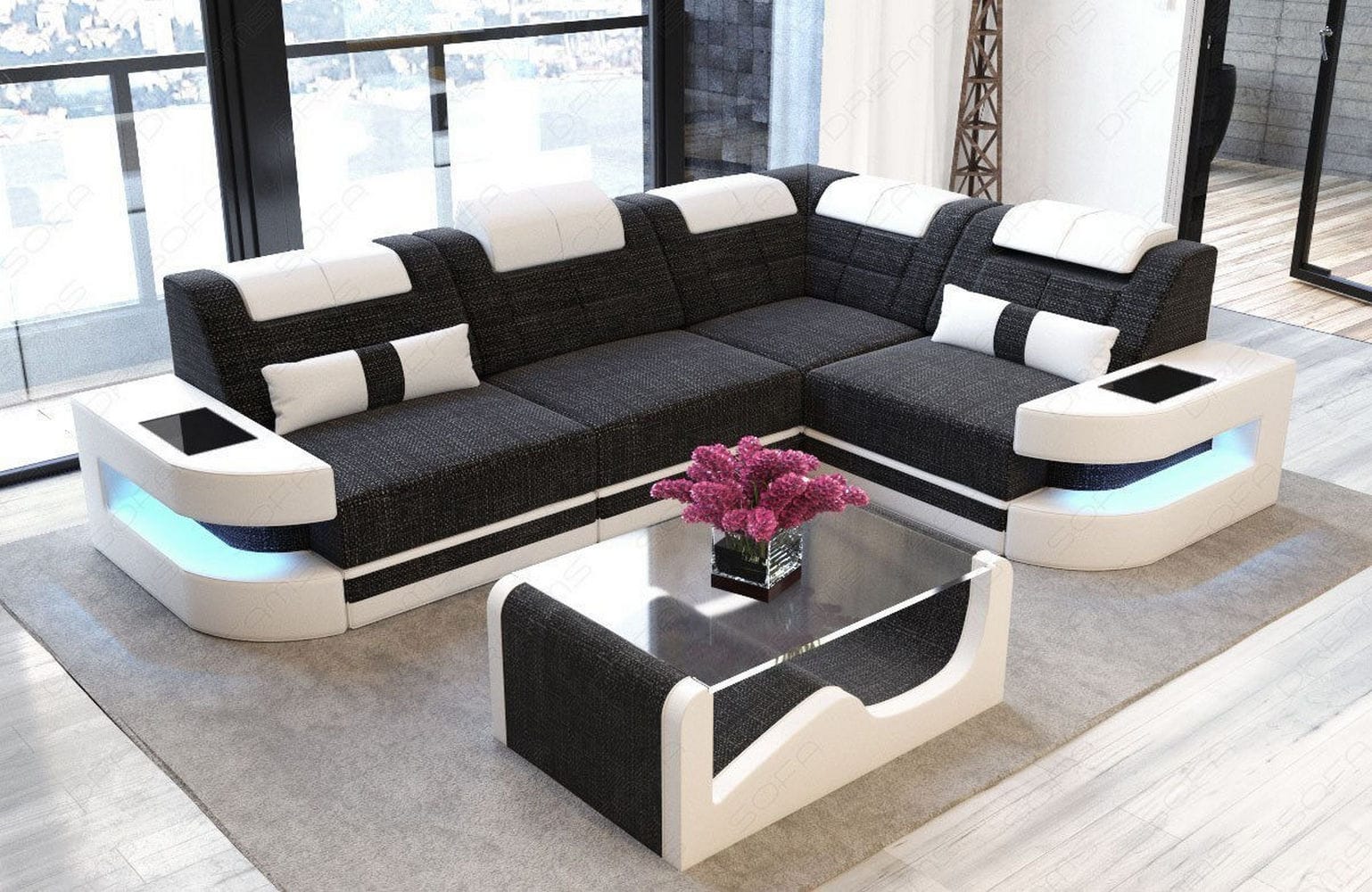 Polster Ecksofa Como L-Form - Modern & Bequem Schwarzgrau-Weiß