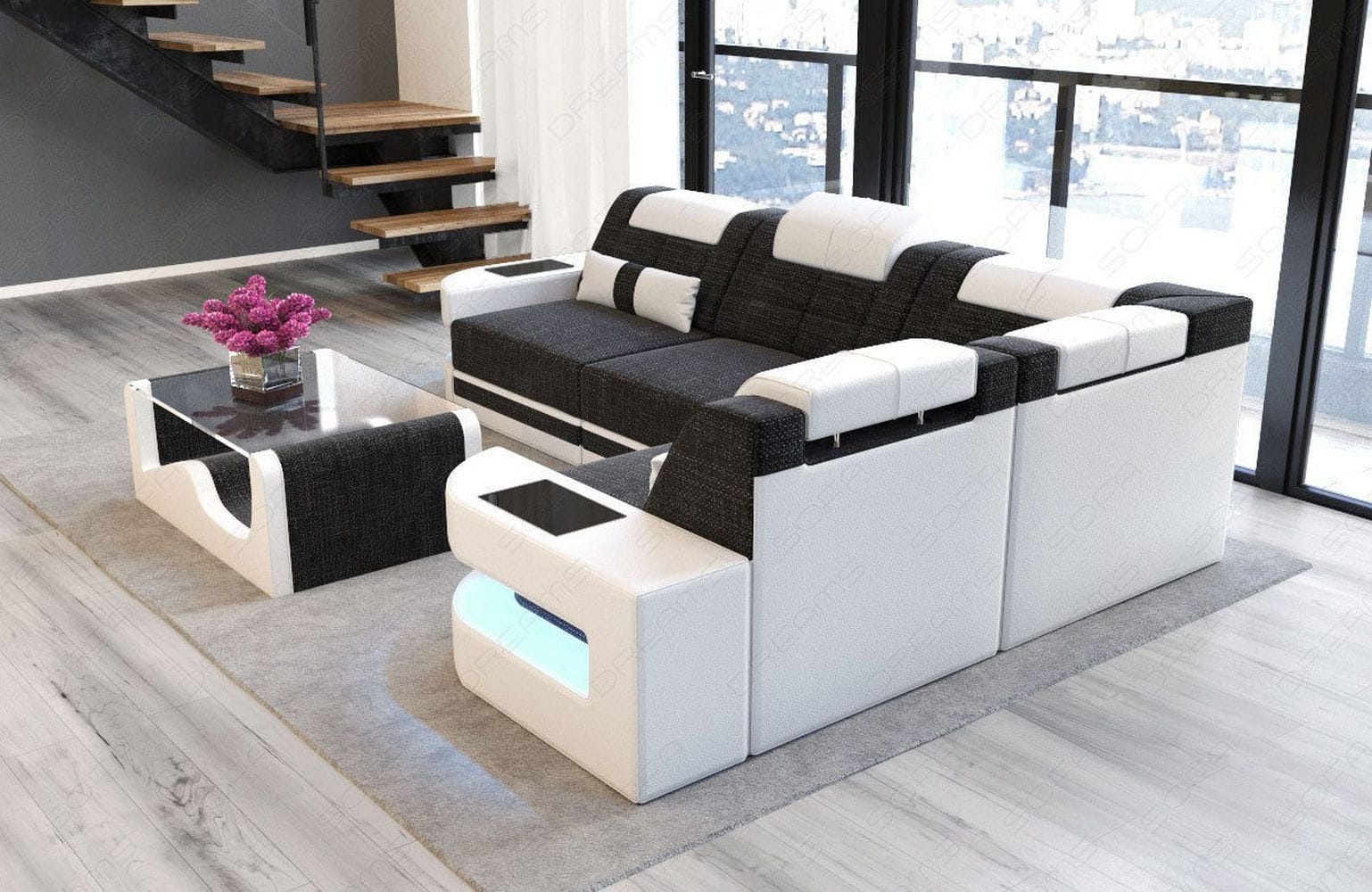 Polster Ecksofa Como L-Form - Modern & Bequem Schwarzgrau-Weiß