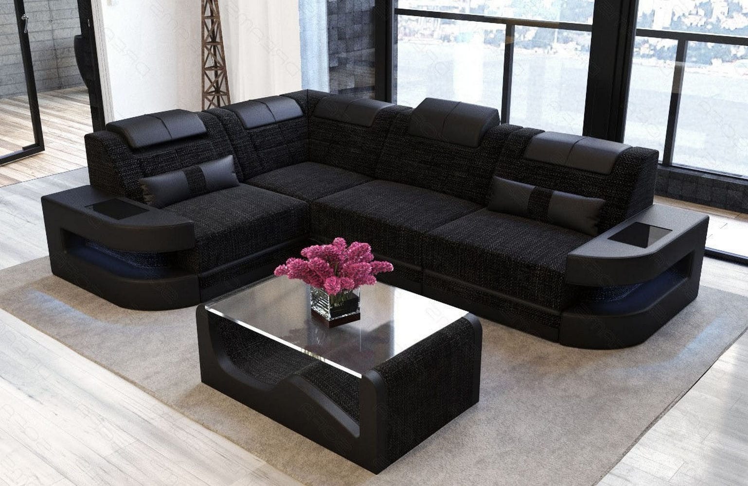 Polster Ecksofa Como L-Form - Modern & Bequem Dunkelgrau-Schwarz
