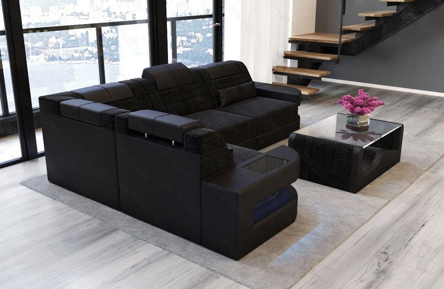 Polster Ecksofa Como L-Form - Modern & Bequem Dunkelgrau-Schwarz