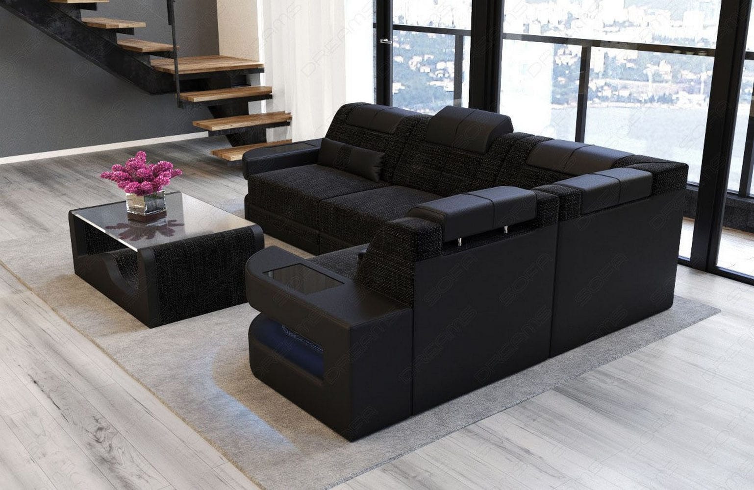 Polster Ecksofa Como L-Form - Modern & Bequem Dunkelgrau-Schwarz