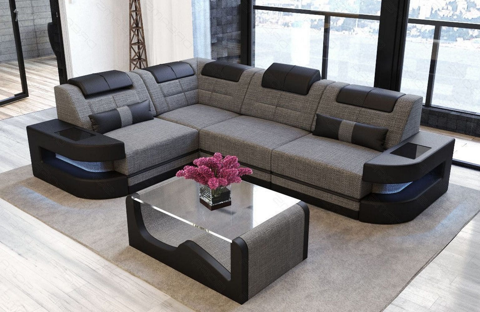 Polster Ecksofa Como L-Form - Modern & Bequem Grau-Schwarz