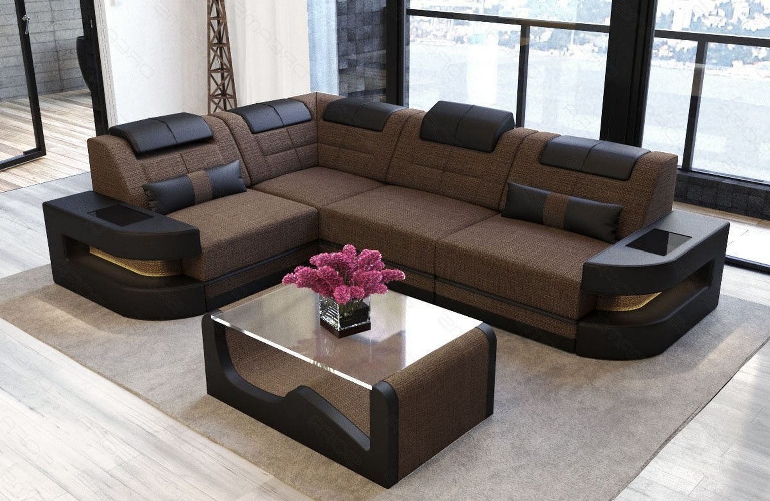 Polster Ecksofa Como L-Form - Modern & Bequem Braun-Schwarz