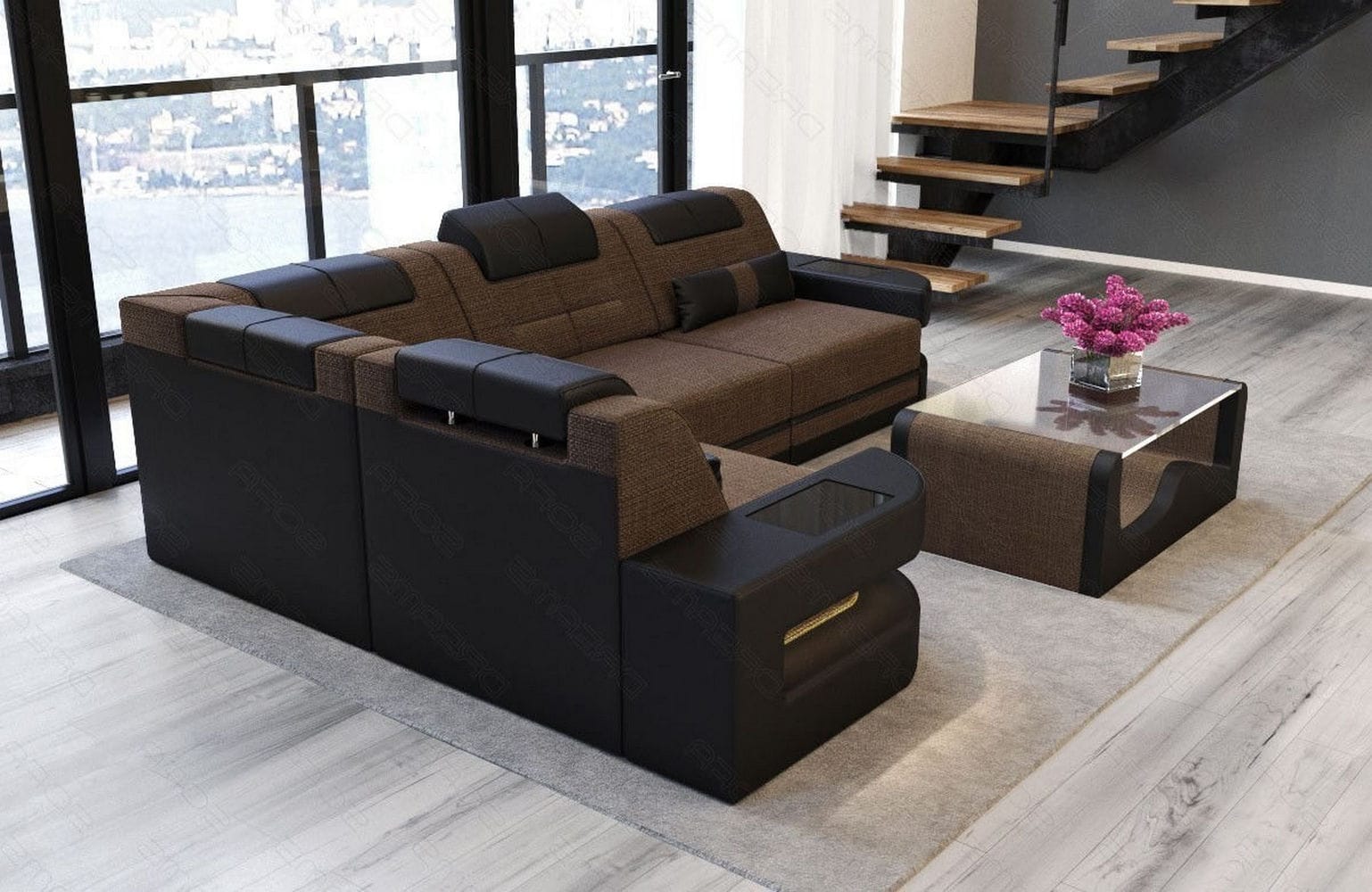 Polster Ecksofa Como L-Form - Modern & Bequem Braun-Schwarz