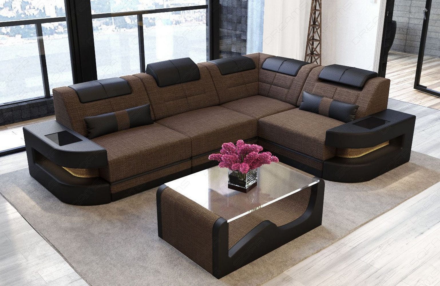 Polster Ecksofa Como L-Form - Modern & Bequem Braun-Schwarz
