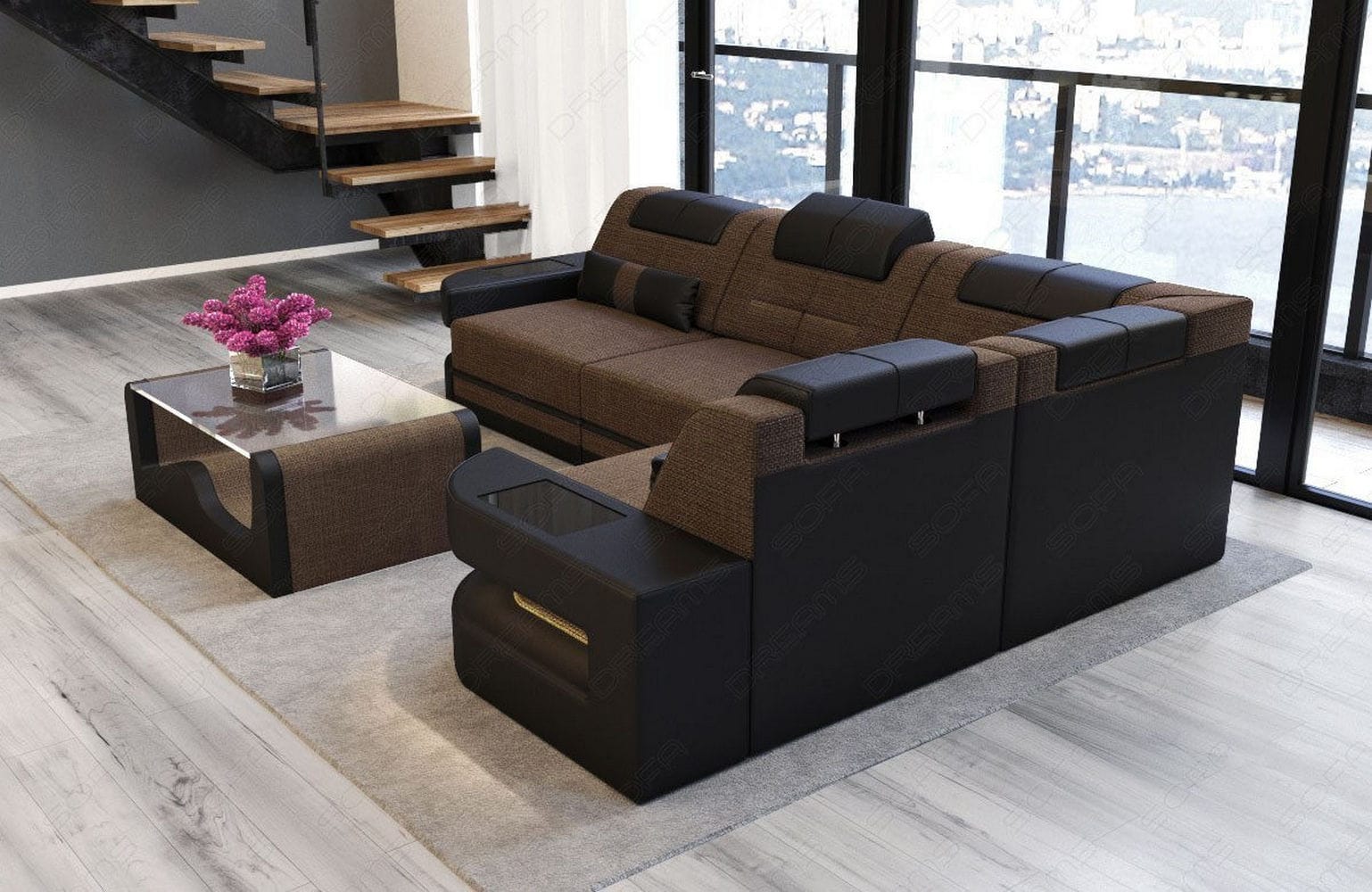 Polster Ecksofa Como L-Form - Modern & Bequem Braun-Schwarz