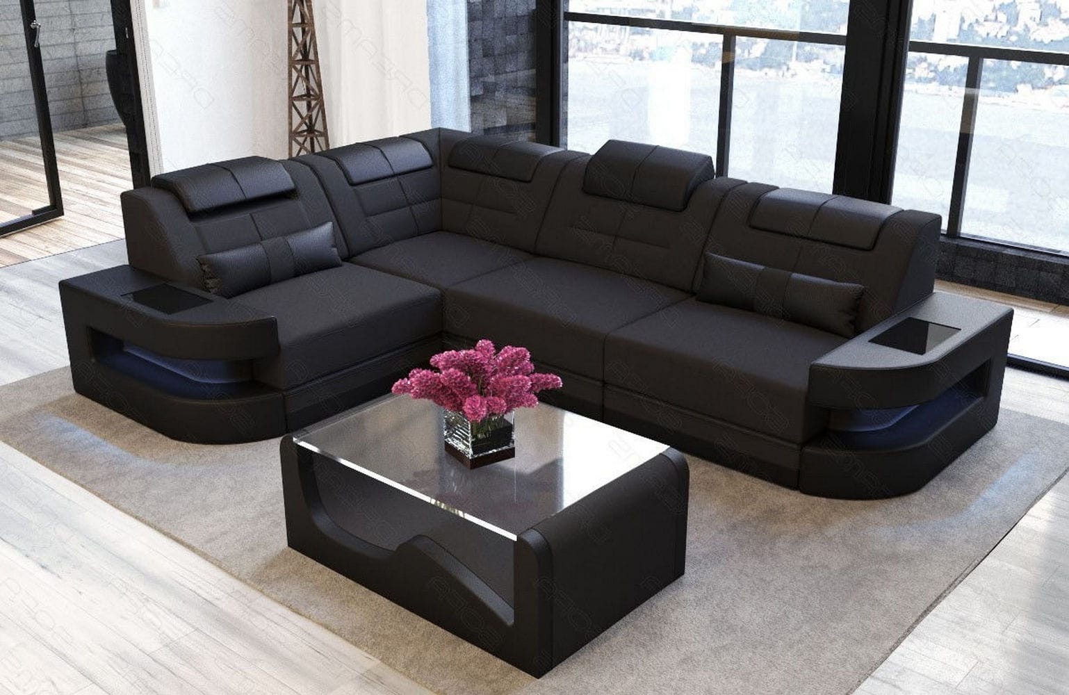 Polster Ecksofa Como L-Form - Modern & Bequem Schwarz-Schwarz