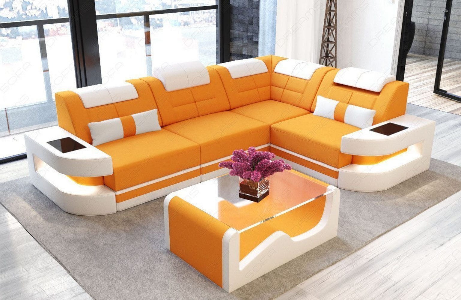 Polster Ecksofa Como L-Form - Modern & Bequem Apricot-Weiß