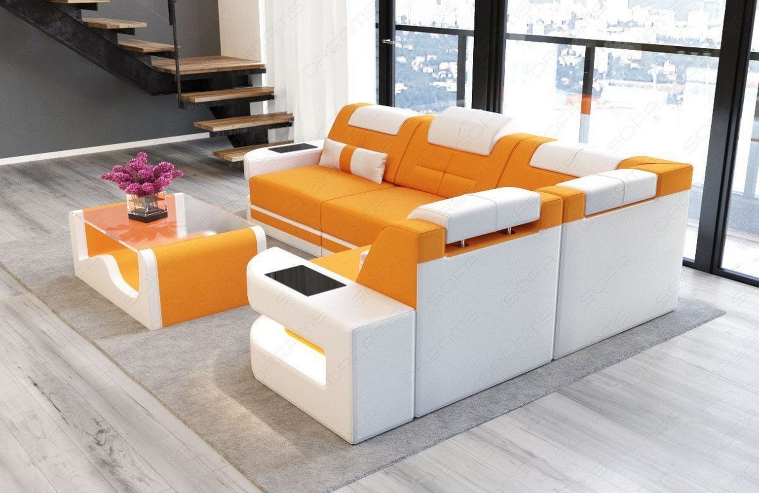 Polster Ecksofa Como L-Form - Modern & Bequem Apricot-Weiß