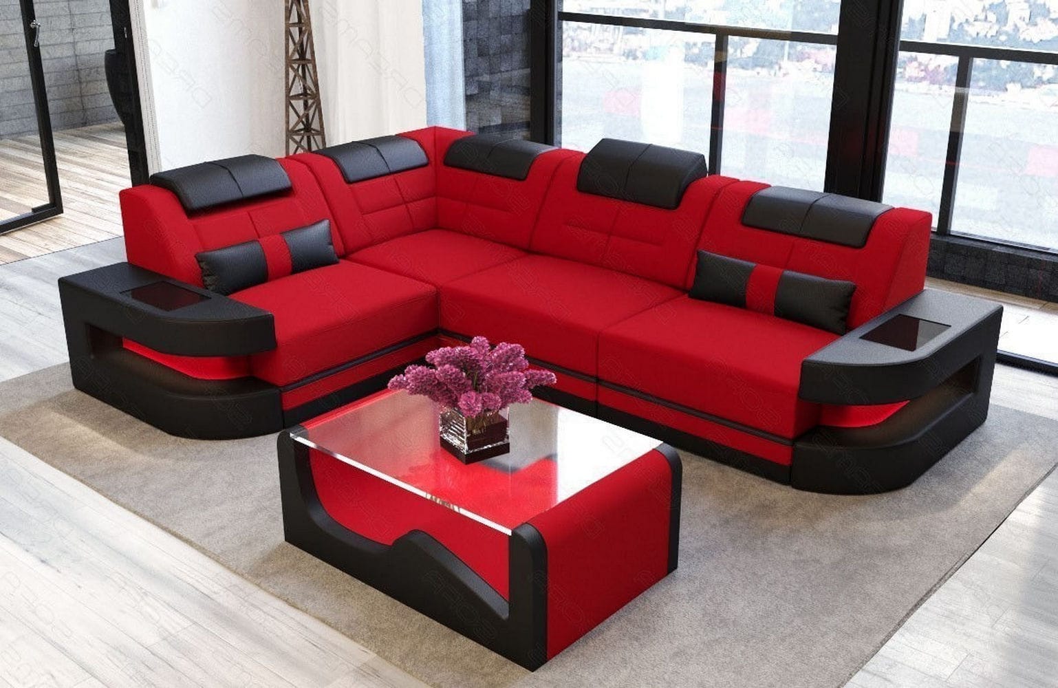 Polster Ecksofa Como L-Form - Modern & Bequem Rot-Schwarz