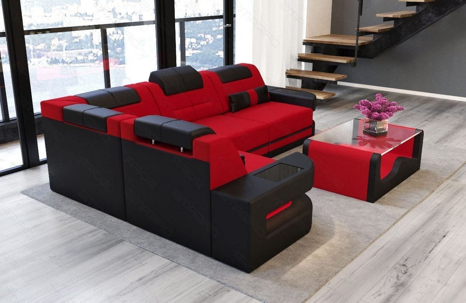Polster Ecksofa Como L-Form - Modern & Bequem Rot-Schwarz