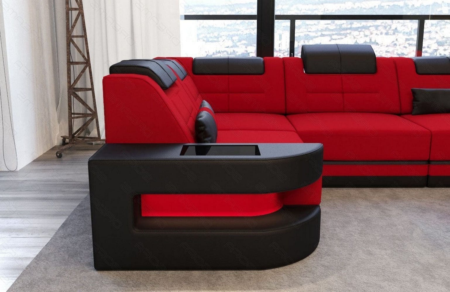 Polster Ecksofa Como L-Form - Modern & Bequem Rot-Schwarz