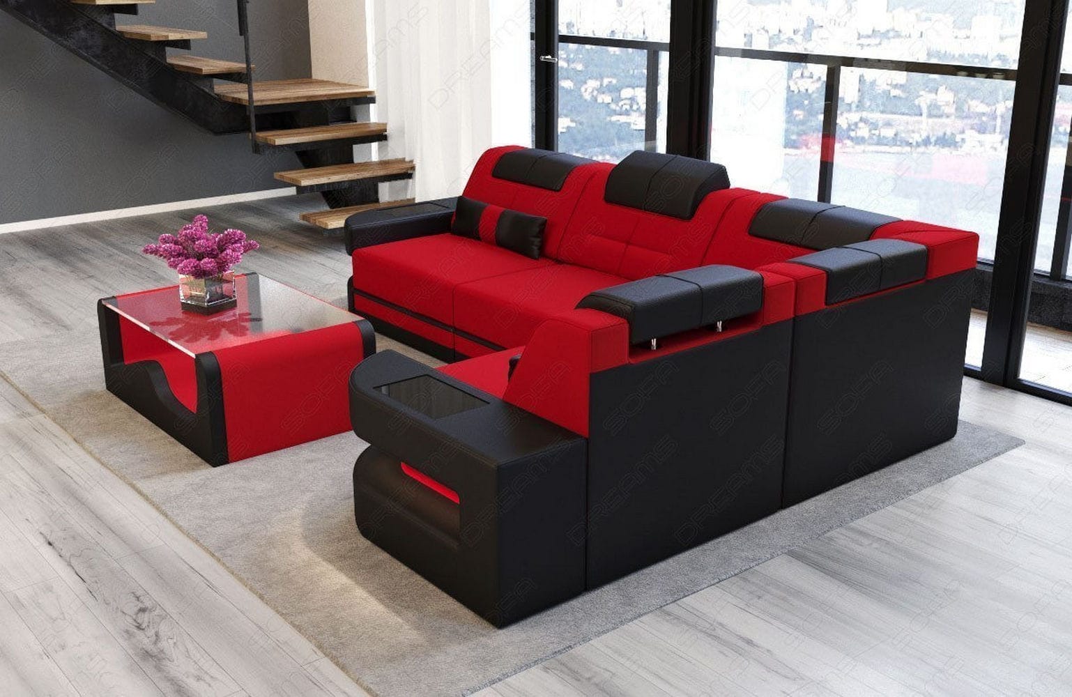 Polster Ecksofa Como L-Form - Modern & Bequem Rot-Schwarz
