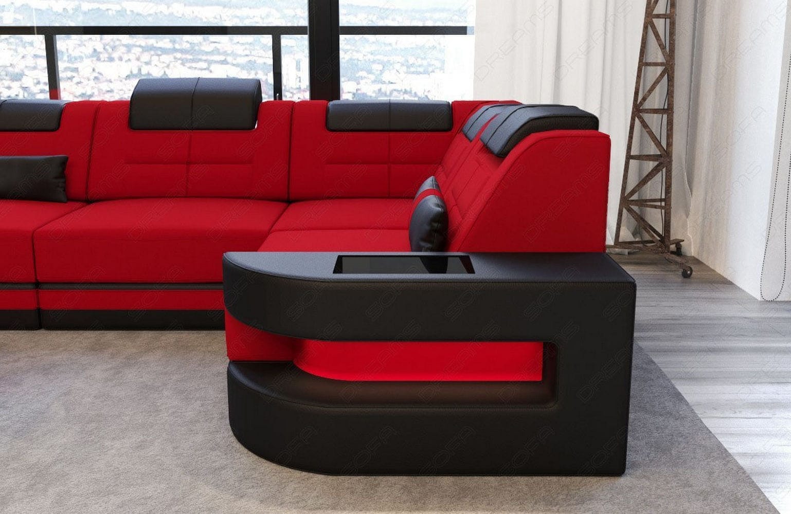 Polster Ecksofa Como L-Form - Modern & Bequem Rot-Schwarz