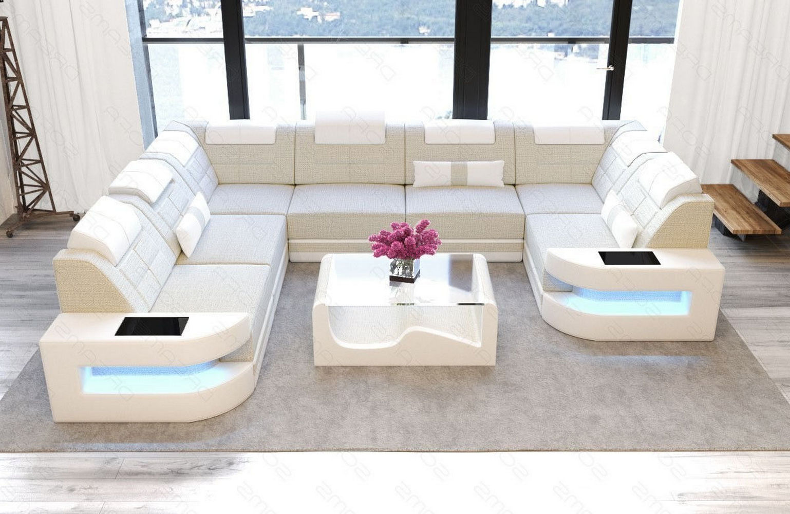 Stoff Wohnlandschaft Como U-Form mit LED