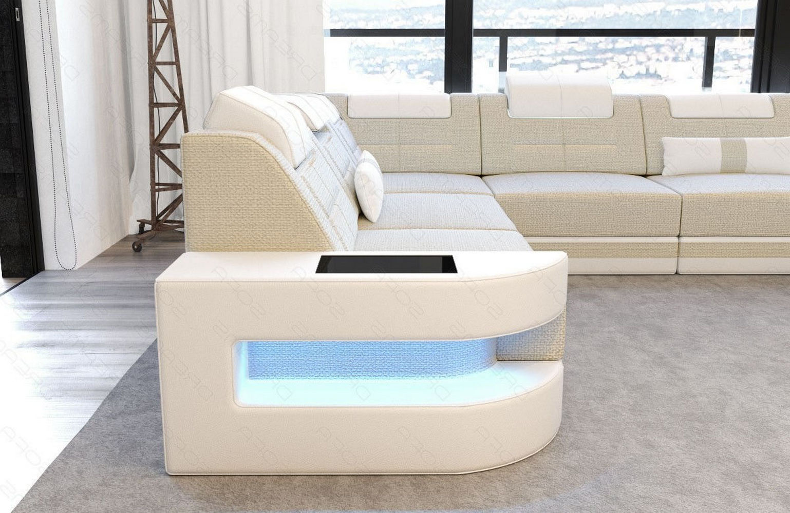 Stoff Wohnlandschaft Como U-Form mit LED