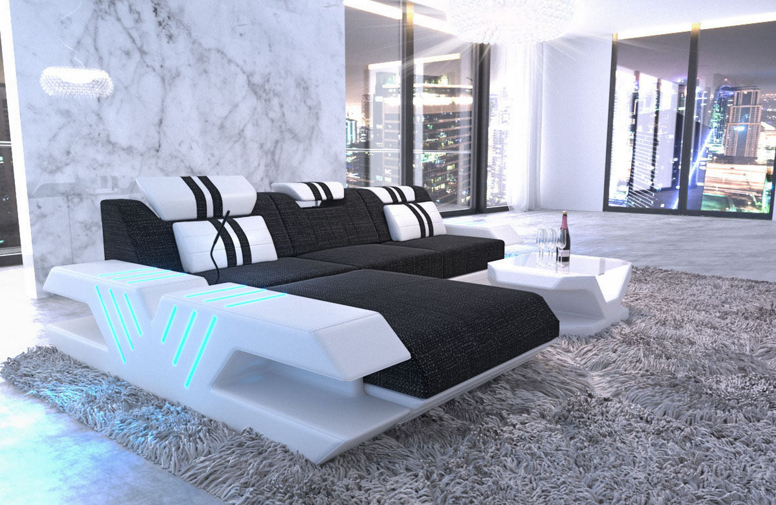 Stoff Sofa Venedig L-Form mit LED