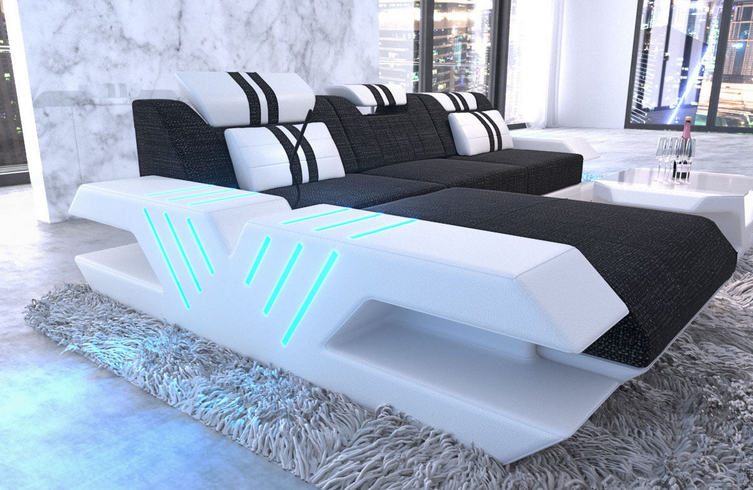 Stoff Sofa Venedig L-Form mit LED