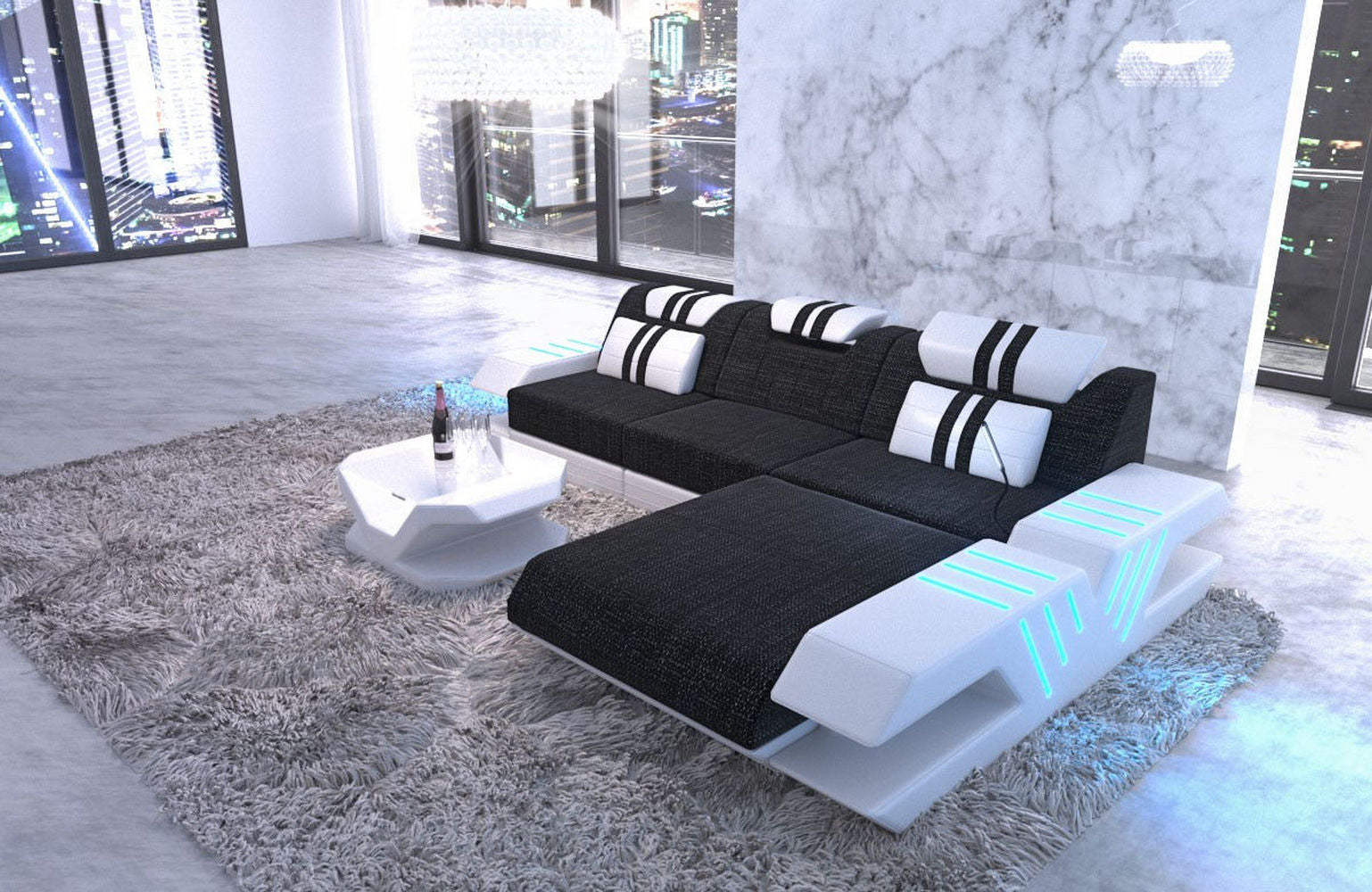 Stoff Sofa Venedig L-Form mit LED