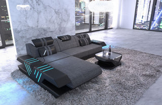 Couch Venedig L-Form in Stoff Grau-Schwarz