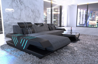 Couch Venedig L-Form in Stoff Grau-Schwarz