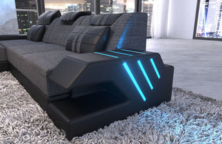 Couch Venedig L-Form in Stoff Grau-Schwarz