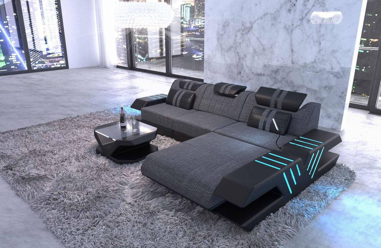 Stoff Sofa Venedig L-Form mit LED