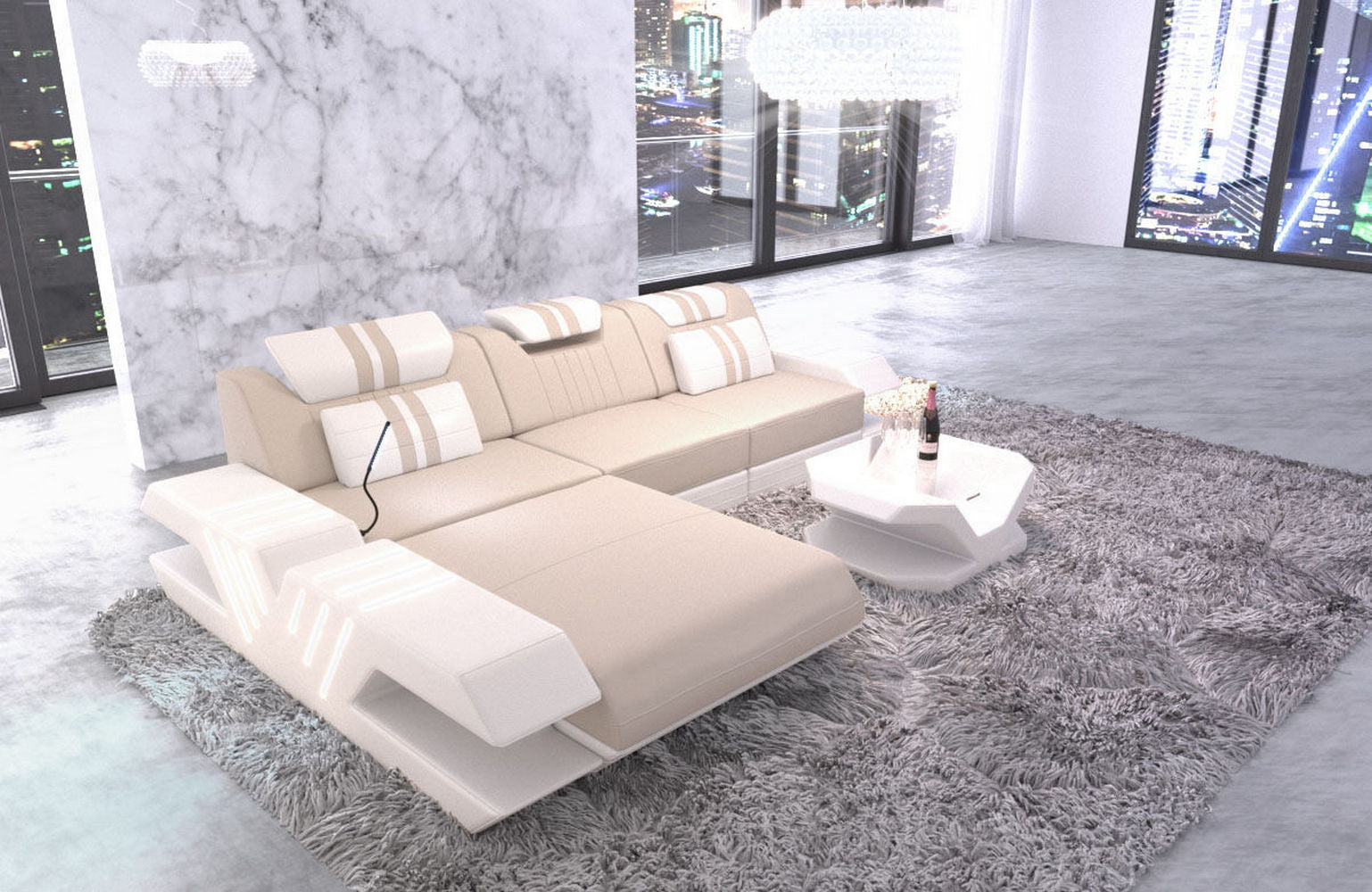 Stoff Sofa Venedig L-Form mit LED