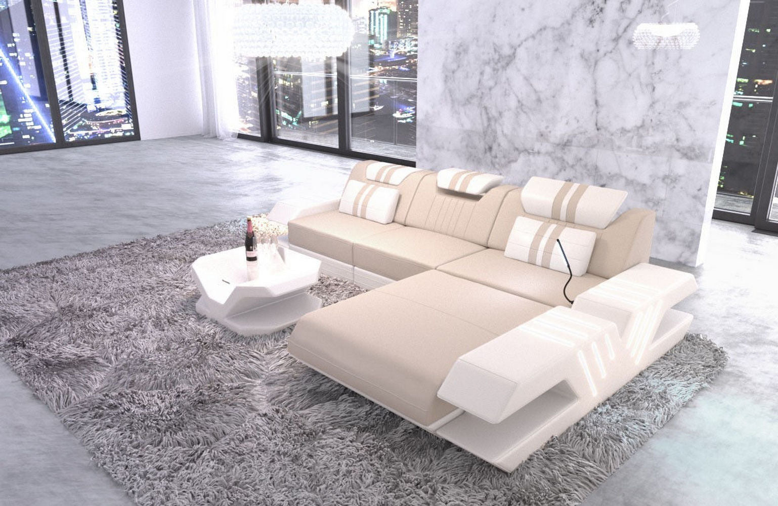 Stoff Sofa Venedig L-Form mit LED