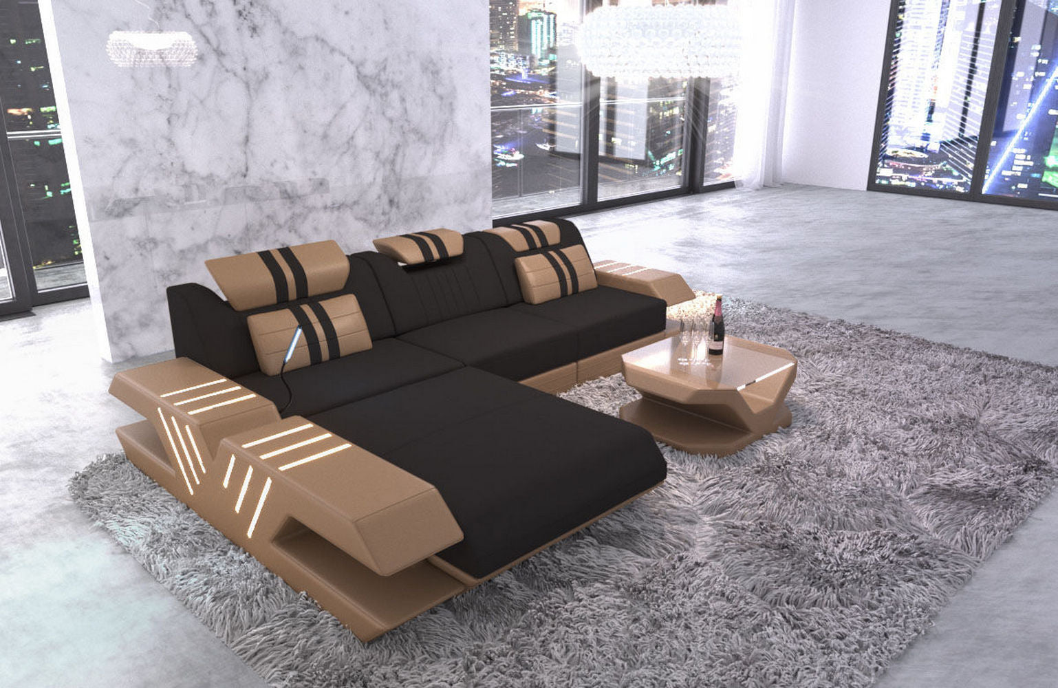 Stoff Sofa Venedig L-Form mit LED